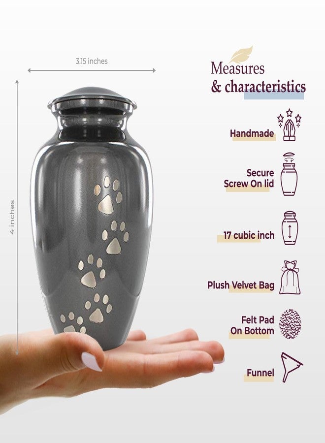 Trupoint Memorials Small Pet Urn for Dogs and Cats Ashes, Paws Print Grey Cremation Urns for Pets up to 17 lbs - Image 2
