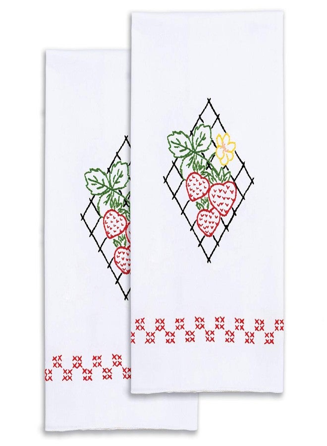 Jack Dempsey Needle Art Strawberries Hand Embroidery, White - Image 1