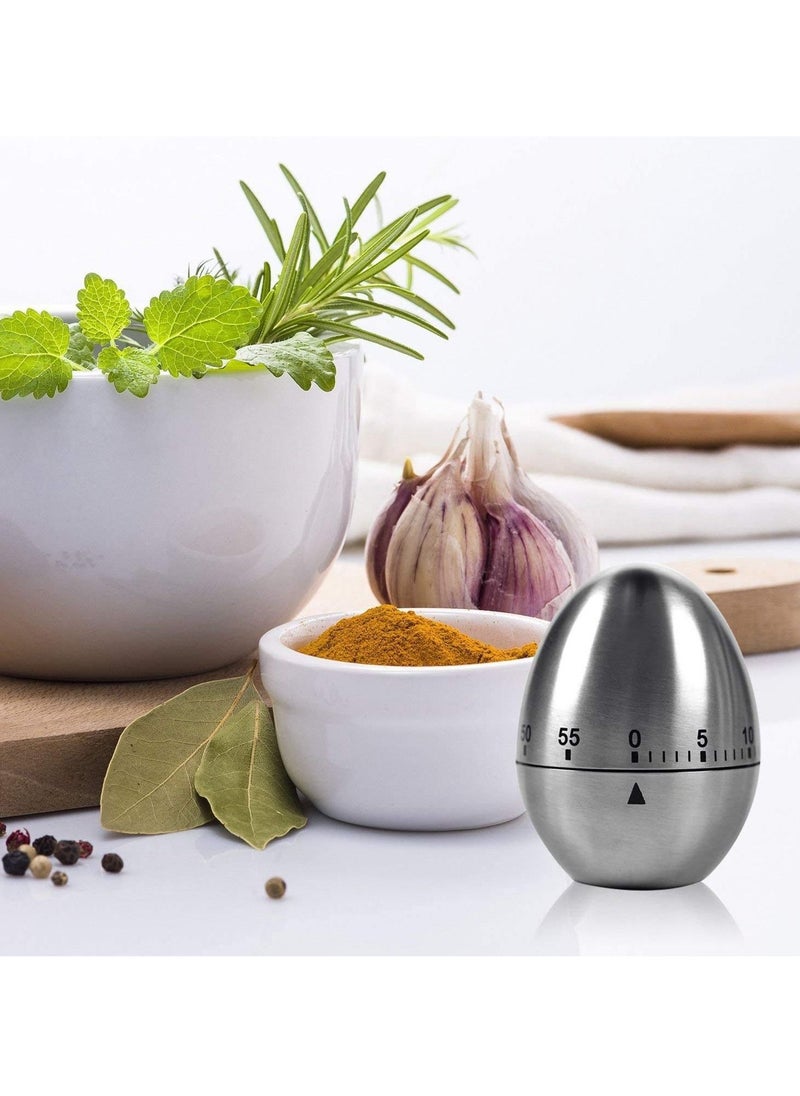 SYOSI - Egg Timer in Silver, 1 Pcs Mechanical Stainless Steel Kitchen Timer in Egg Countdown Shape Up to 60 Minutes for Boiling Eggs and More, Cooking Baking Bell Teeth Brushing Short Time Alarm - Image 1