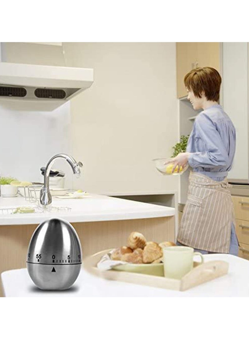 SYOSI Egg Timer in Silver, 1 Pcs Mechanical Stainless Steel Kitchen Timer in Egg Countdown Shape Up to 60 Minutes for Boiling Eggs and More, Cooking Baking Bell Teeth Brushing Short Time Alarm  - Image 4