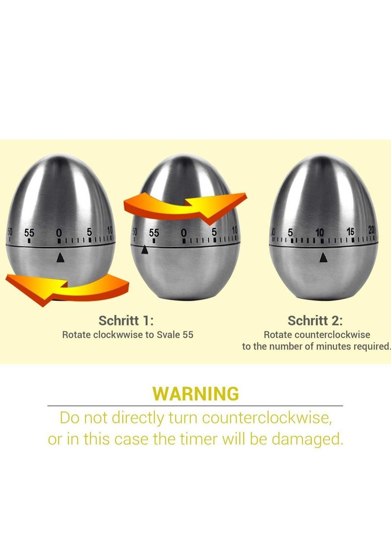 SYOSI Egg Timer in Silver, 1 Pcs Mechanical Stainless Steel Kitchen Timer in Egg Countdown Shape Up to 60 Minutes for Boiling Eggs and More, Cooking Baking Bell Teeth Brushing Short Time Alarm  - Image 3