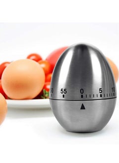 Egg Timer in Silver, 1 Pcs Mechanical Stainless Steel Kitchen Timer in Egg Countdown Shape Up to 60 Minutes for Boiling Eggs and More, Cooking Baking Bell Teeth Brushing Short Time Alarm