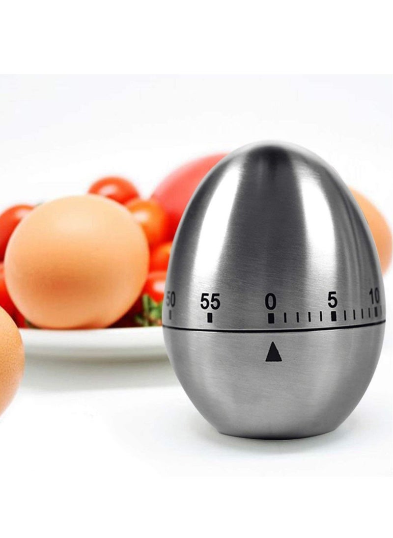 SYOSI Egg Timer in Silver, 1 Pcs Mechanical Stainless Steel Kitchen Timer in Egg Countdown Shape Up to 60 Minutes for Boiling Eggs and More, Cooking Baking Bell Teeth Brushing Short Time Alarm  - Image 1