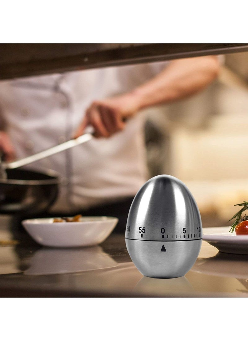 SYOSI Egg Timer in Silver, 1 Pcs Mechanical Stainless Steel Kitchen Timer in Egg Countdown Shape Up to 60 Minutes for Boiling Eggs and More, Cooking Baking Bell Teeth Brushing Short Time Alarm  - Image 5