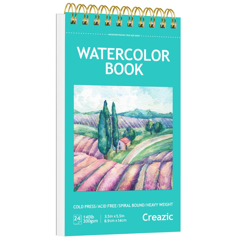 Creazic Small Watercolor Sketchbook, 3.5" x5.5â€(140lb/300g), Spiral Bound with Tear Line. Artist Water Color Paper, Portable Travel Notebook for Watercolor or Quick Sketch - Ideal for Kids & Adults - Image 1