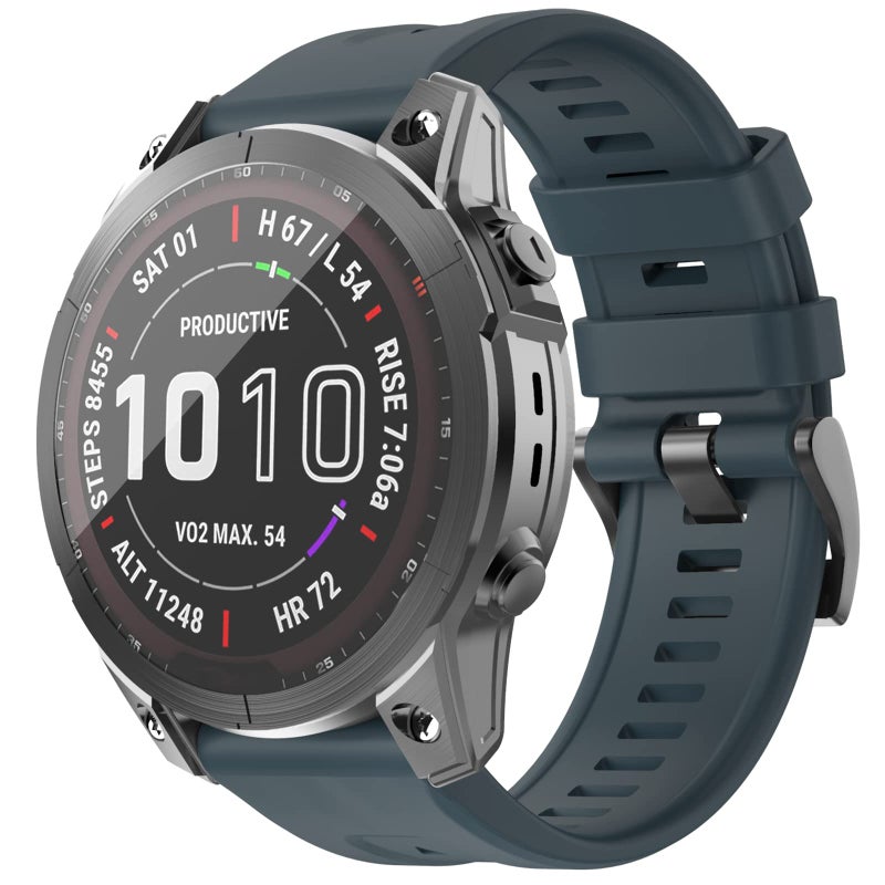 OVERSTEP حزام ساعة OVERSTEP متوافق مع ساعة Fenix 7، عرض 22 مم حزام ساعة سيليكون ناعم لساعة Garmin Fenix 5/Fenix 5 Plus/Fenix 6/Fenix 6 Pro (أزرق بحري) - Image 1