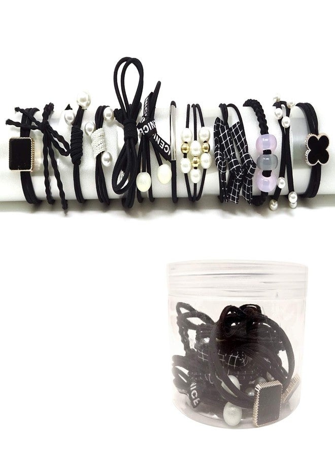 Honbay Fashion Hair Accessories 12PCS Korean Cute Elastic Hair Ties Pearl Hair Bands Bowknot Hair Ropes Ponytail Holders (Black) - Image 1