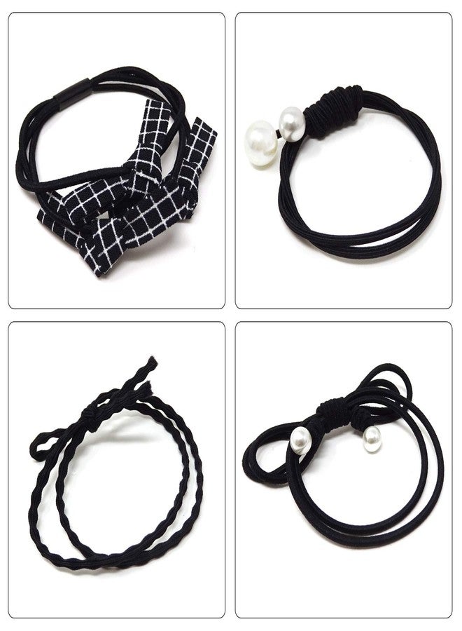 Honbay Fashion Hair Accessories 12PCS Korean Cute Elastic Hair Ties Pearl Hair Bands Bowknot Hair Ropes Ponytail Holders (Black) - Image 5