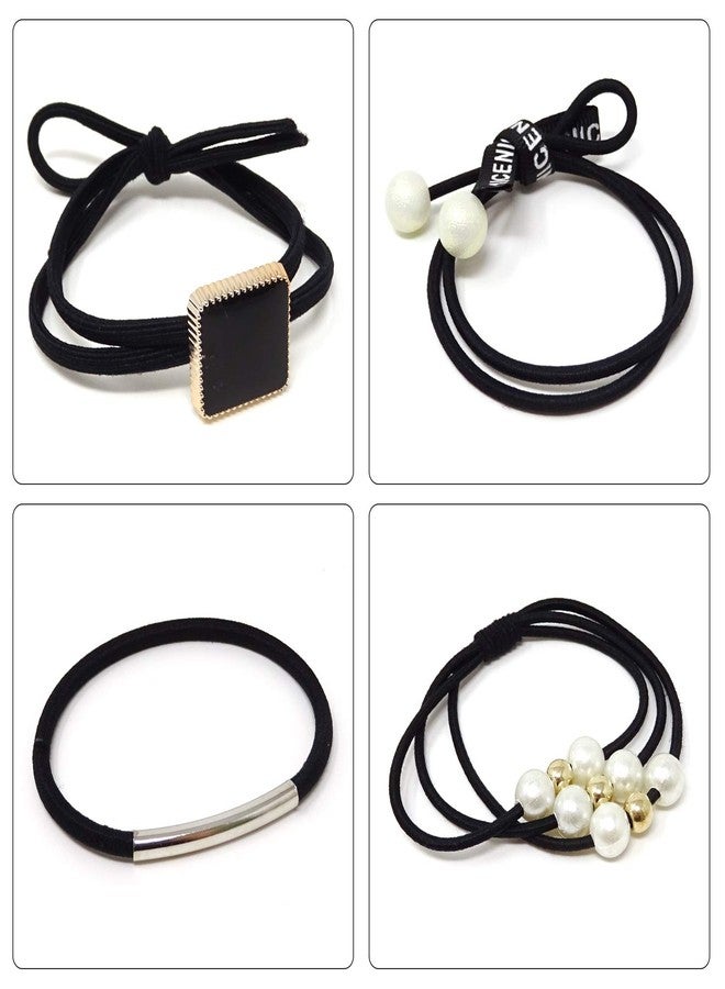 Honbay Fashion Hair Accessories 12PCS Korean Cute Elastic Hair Ties Pearl Hair Bands Bowknot Hair Ropes Ponytail Holders (Black) - Image 3