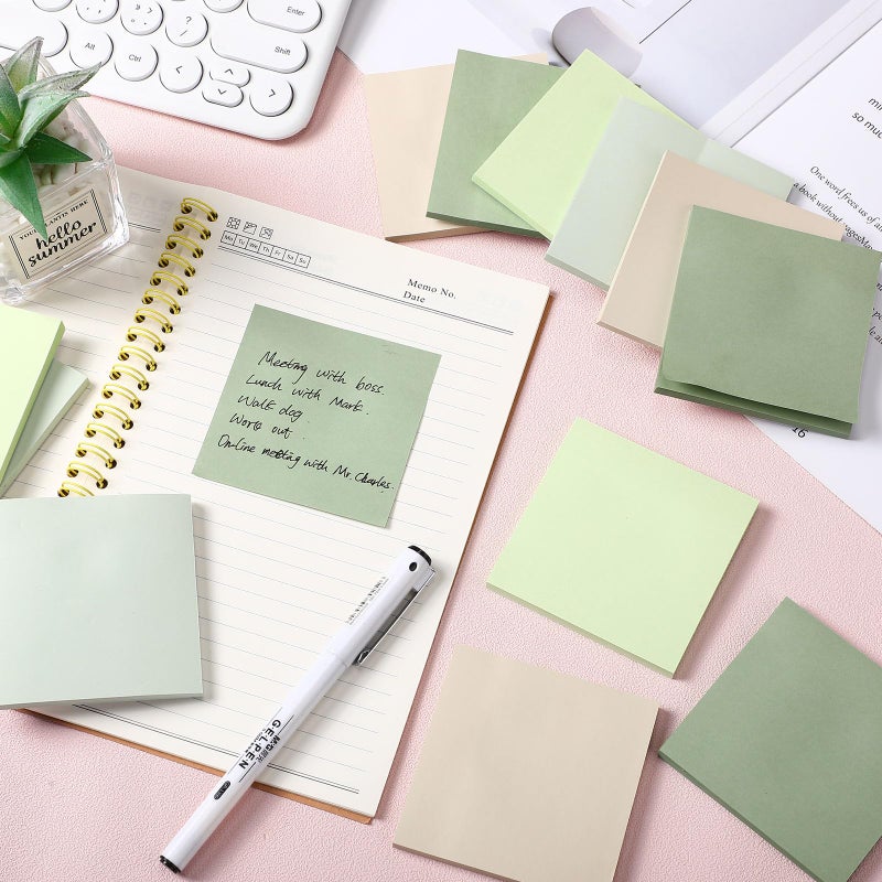 Thenshop 12 Pads Sage Green Sticky Notes 3''x3'', Self Stick Notes Pads Sage Green Office Supplies, Vintage Aesthetic School Accessories 50 Sheets/pad - Image 5