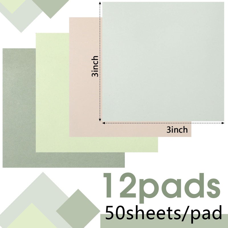 Thenshop 12 Pads Sage Green Sticky Notes 3''x3'', Self Stick Notes Pads Sage Green Office Supplies, Vintage Aesthetic School Accessories 50 Sheets/pad - Image 2