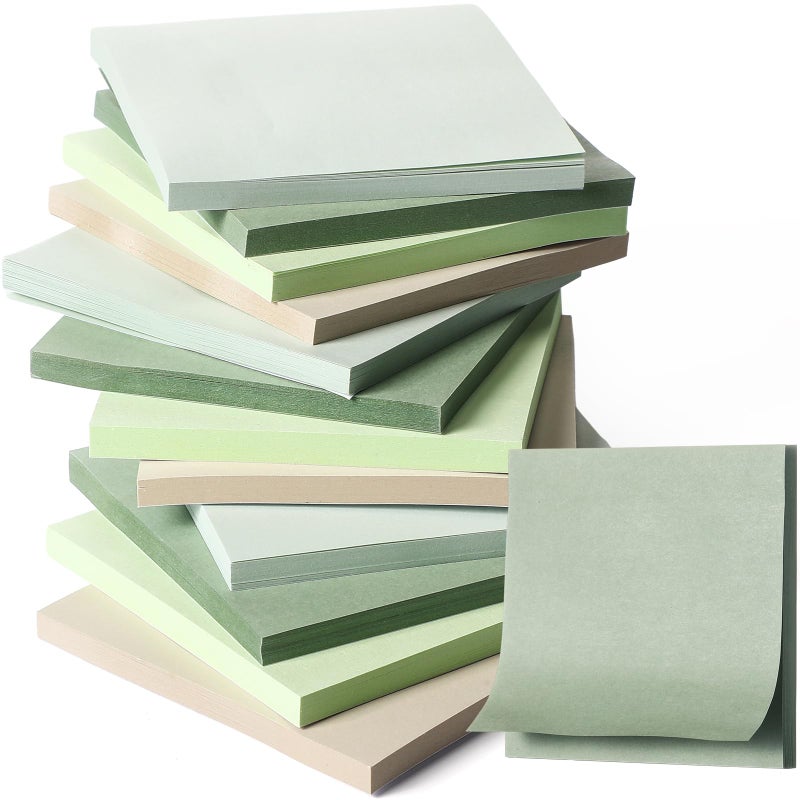 Thenshop 12 Pads Sage Green Sticky Notes 3''x3'', Self Stick Notes Pads Sage Green Office Supplies, Vintage Aesthetic School Accessories 50 Sheets/pad - Image 1