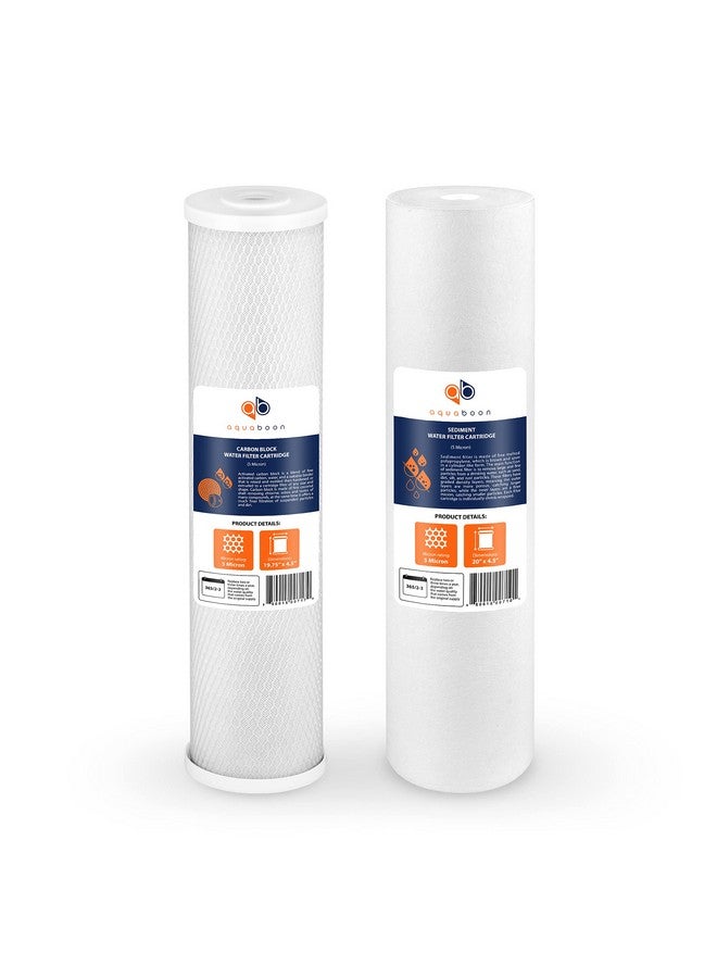 أكوابون خرطوشة بديلة لمرشح المياه للمنزل بالكامل من Aquaboon - مجموعة مرشح CTO&Sediment (عبوة من قطعتين) - مرشح مياه 5 ميكرون مقاس 20 بوصة × 4.5 بوصة متوافق مع BLUONICS BLCTO20X4 وPP-20B4 وPentek 155358-43 وEP20-BB - Image 1