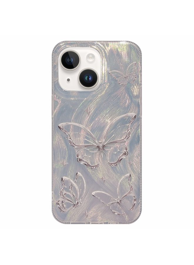 Case Cover For iPhone 14 Plus Dual-sided Silver-printed IMD PC + TPU Phone Case