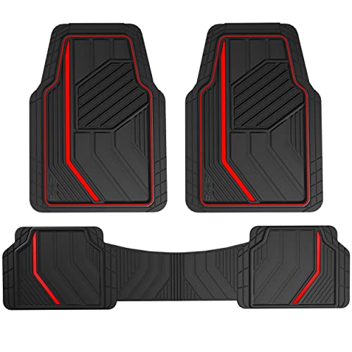 Dickies 3-Piece DuraSport Floor Mats, Heavy-Duty Automotive Floor Mats, All-Weather Floor Mats for Cars, All-Weather Floor Liner, Trim-to-Fit Floor Mats for Cars, Trucks, SUVs - Black/Red - Image 1
