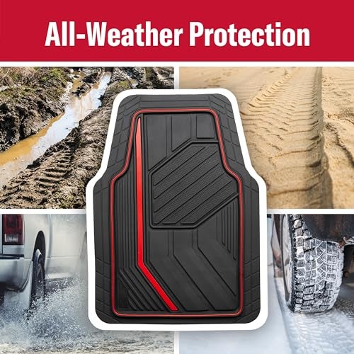 Dickies 3-Piece DuraSport Floor Mats, Heavy-Duty Automotive Floor Mats, All-Weather Floor Mats for Cars, All-Weather Floor Liner, Trim-to-Fit Floor Mats for Cars, Trucks, SUVs - Black/Red - Image 3