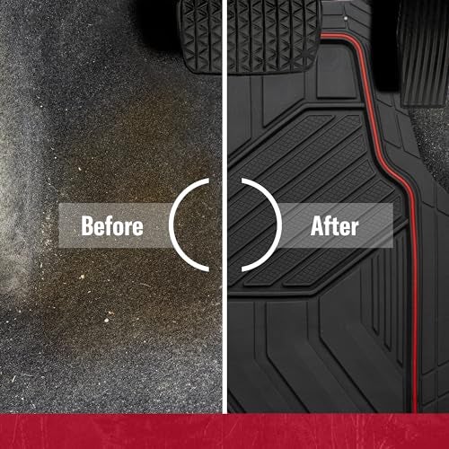 Dickies 3-Piece DuraSport Floor Mats, Heavy-Duty Automotive Floor Mats, All-Weather Floor Mats for Cars, All-Weather Floor Liner, Trim-to-Fit Floor Mats for Cars, Trucks, SUVs - Black/Red - Image 4