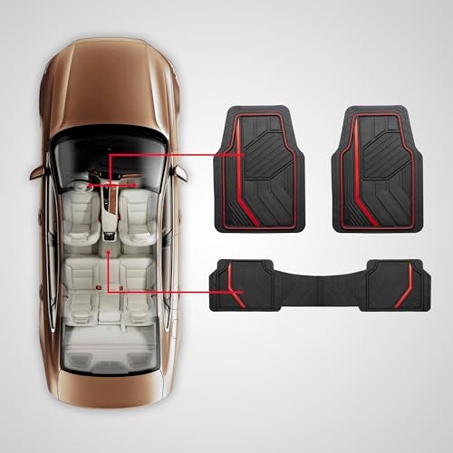 Dickies 3-Piece DuraSport Floor Mats, Heavy-Duty Automotive Floor Mats, All-Weather Floor Mats for Cars, All-Weather Floor Liner, Trim-to-Fit Floor Mats for Cars, Trucks, SUVs - Black/Red - Image 2