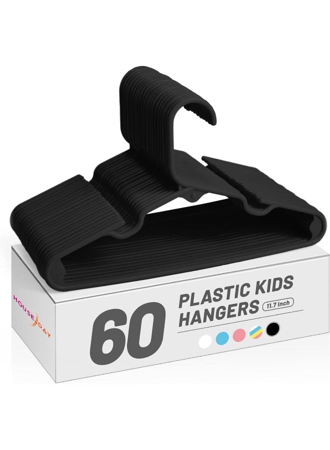 HOUSE DAY Kids Hangers 60 Pack, Premium Baby Hangers for Closet Slim Plastic Hangers Cute Infant Hangers, Durable Kids Clothes Hanger, Toddler Hangers, Childrens Hangers Baby Hangers for Nursery (Black) - Image 1