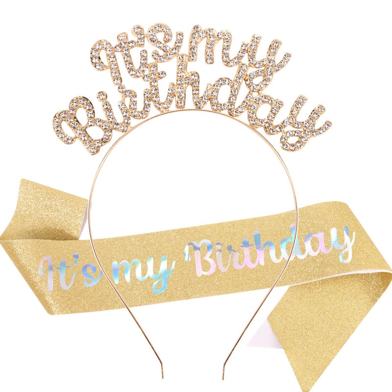 AOPRIE Gold White Rhinestone Birthday Tiara & Crowns for Women & Girls, 2 Pack - Image 1