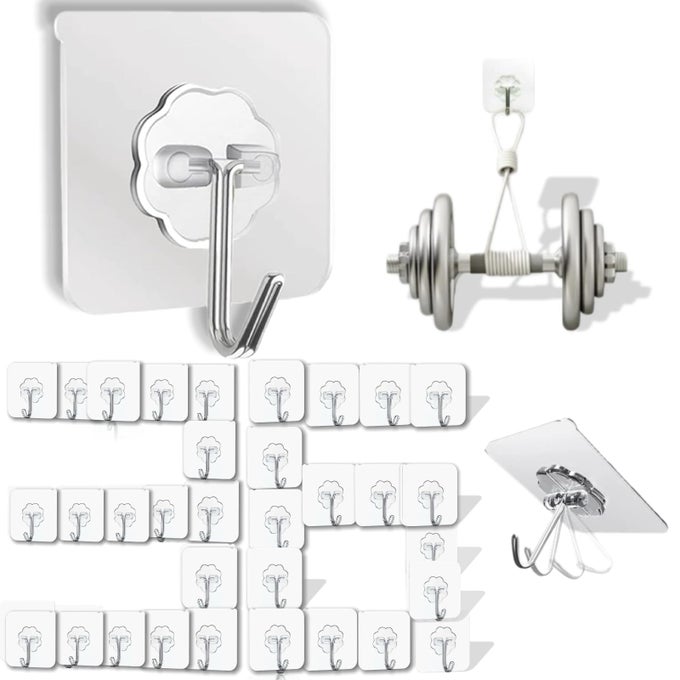 36 PACK HEAVY DUTY HOOKS SELF ADHESIVE LARGE HOOKS FOR HANGINGWALL TRANSPARENT REUSABLE WATERPROOF HOOK FOR KITCHEN CURTAIN TOWEL HOOK FOR BATHROOMS COAT HOOK FOR WALLS NO DAMAGE