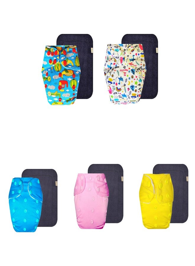 Dumbledo Premium Cloth Diaper with Gray Insert (Pack of 5) | Snug Fit | Leakproof | Adjustable Snaps | Everyday Diapering Essential | 3 Months - 3 Years | Unisex Baby - Image 1