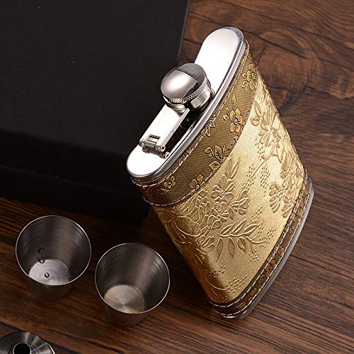 IVYRISE Golden pattern 8 Oz Gift 100% Stainless Steel(304/18-8 SS).Bonus 2 Shot Glass+1Funnel+1Giftbox.Flask Leak Proof Tested.Flask for Liquor/Alcohol.Flask for Men/Women - Image 4