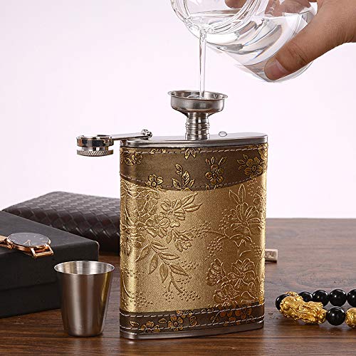 IVYRISE Golden pattern 8 Oz Gift 100% Stainless Steel(304/18-8 SS).Bonus 2 Shot Glass+1Funnel+1Giftbox.Flask Leak Proof Tested.Flask for Liquor/Alcohol.Flask for Men/Women - Image 5