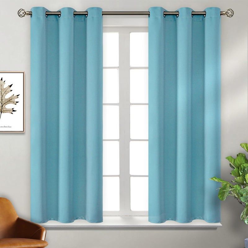BGment Blackout Curtains - Grommet Thermal Insulated Room Darkening Bedroom and Living Room Curtains, Set of 2 Panels (38 x 45 Inch, Aqua) - Image 1