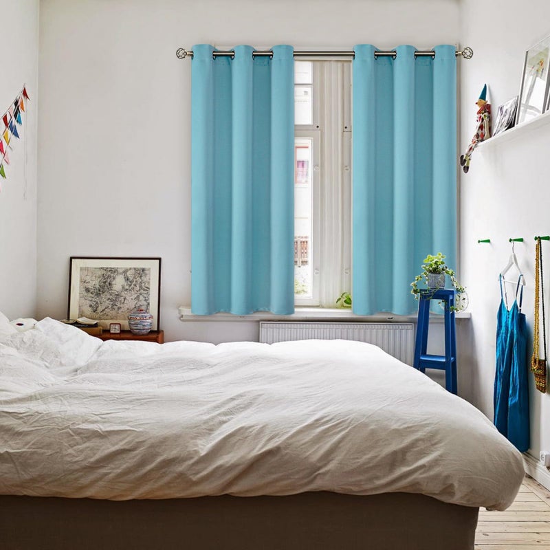 BGment Blackout Curtains - Grommet Thermal Insulated Room Darkening Bedroom and Living Room Curtains, Set of 2 Panels (38 x 45 Inch, Aqua) - Image 2