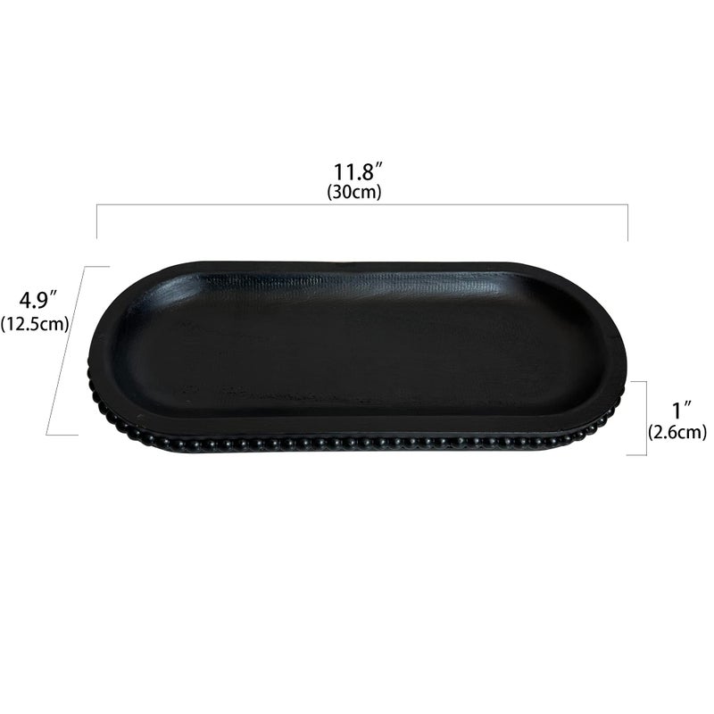 dwellington Wooden Farmhouse Decorative Tray, 12in Rustic Beaded Tray for Living Room Decor, Kitchen Table DÃ©cor, Oval Coffee Table Serving Tray (Black) - Image 3