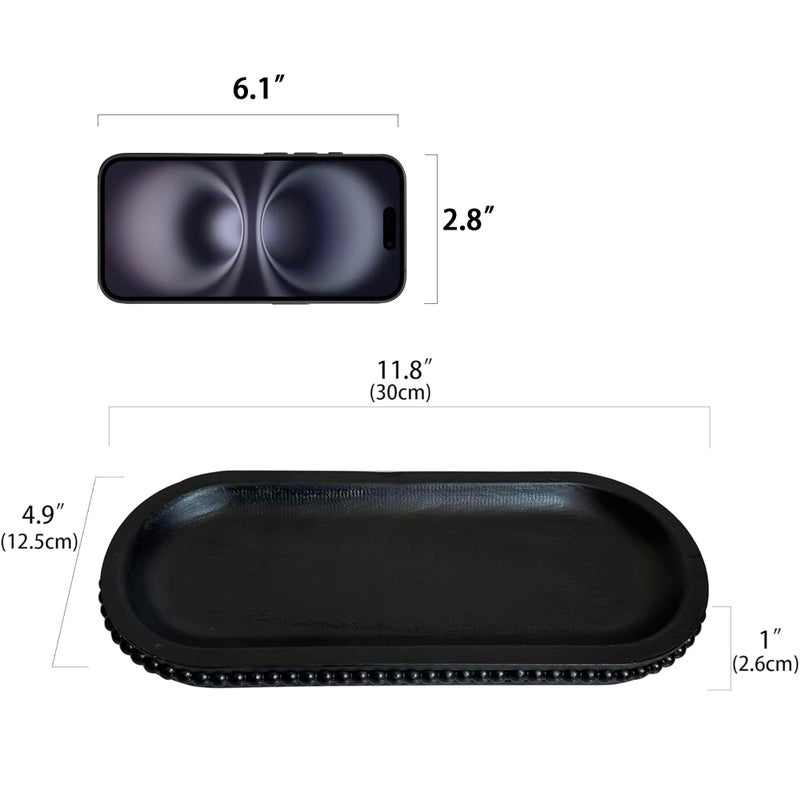 dwellington Wooden Farmhouse Decorative Tray, 12in Rustic Beaded Tray for Living Room Decor, Kitchen Table DÃ©cor, Oval Coffee Table Serving Tray (Black) - Image 2