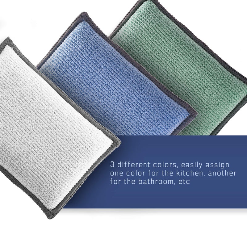 Fayina 2-Sided Premium Microfiber Dish Sponge And Scrubber 3 Pack Variety - Heavy Duty Scouring Non-Scratch Multi-Surface - Image 4