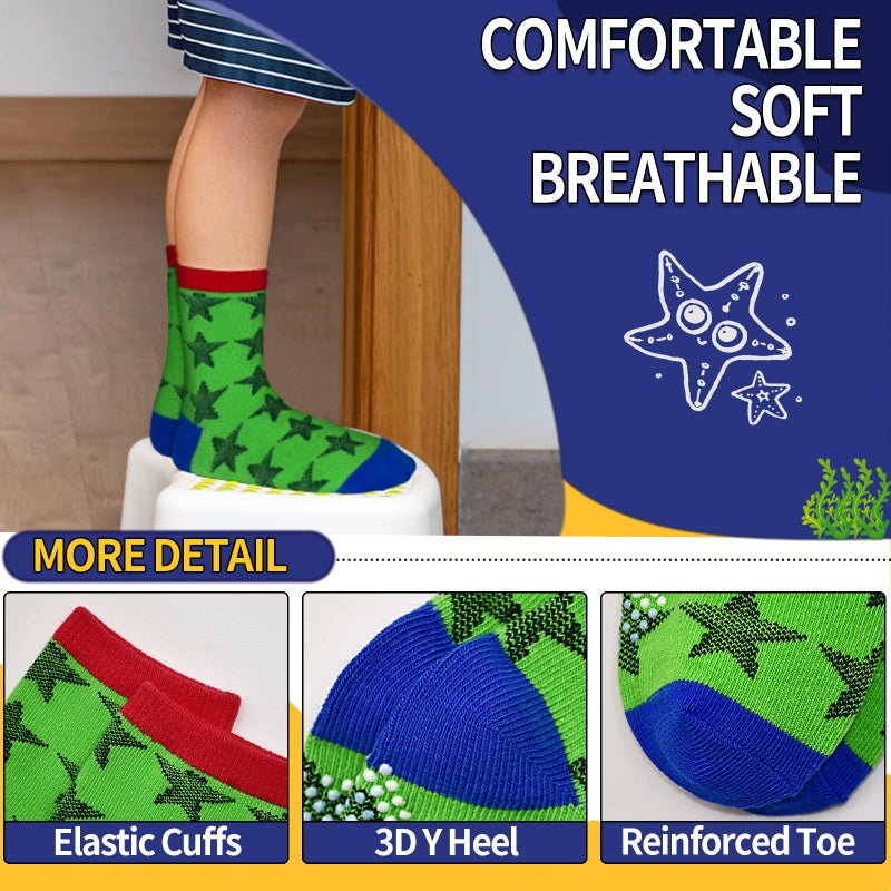 HYCLES Anti Slip Toddler Socks, 12 Pairs Non-Skid Cotton Grip Kid Socks for 3-5T Kids Boy Girl - Image 5