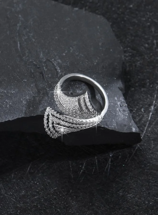 تايك تو خاتم مفتوح فضي بتصميم هندسي