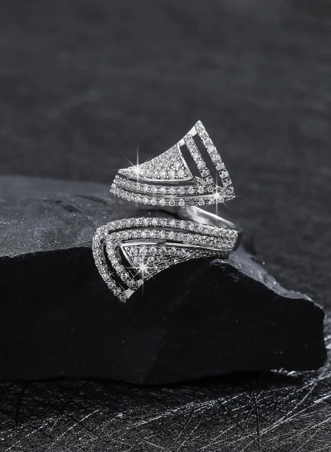 تايك تو خاتم مفتوح فضي بتصميم هندسي