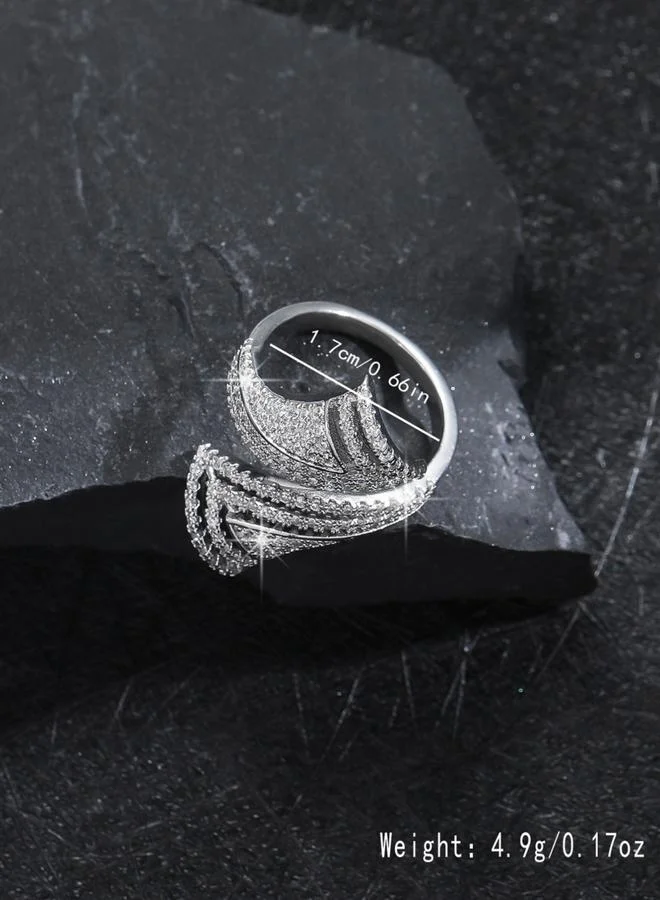 تايك تو خاتم مفتوح فضي بتصميم هندسي