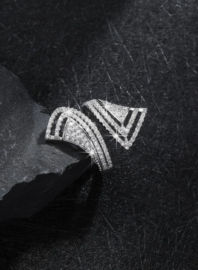 تايك تو خاتم مفتوح فضي بتصميم هندسي