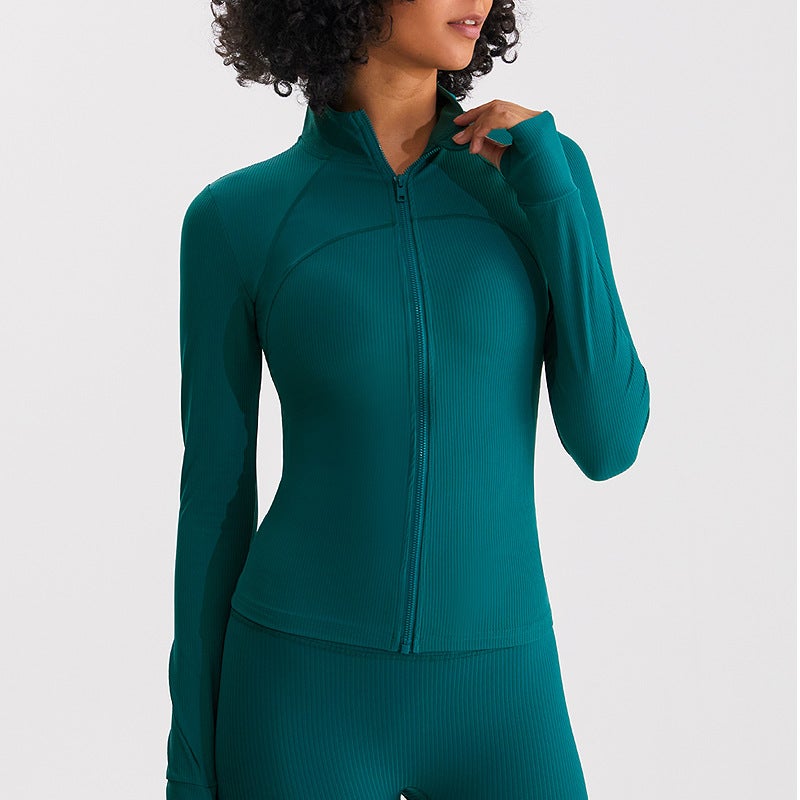 New Yoga jacket womens autumn and winter slim fit nude high elastic quick-drying fitness running training sweater sports top WT05 khaki