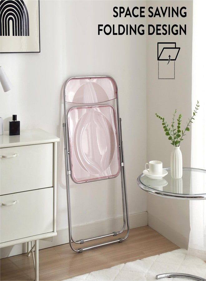 Urban Lifestyle Transparent Acrylic Modern Folding Chair with Chrome Frame, Blush - Image 5