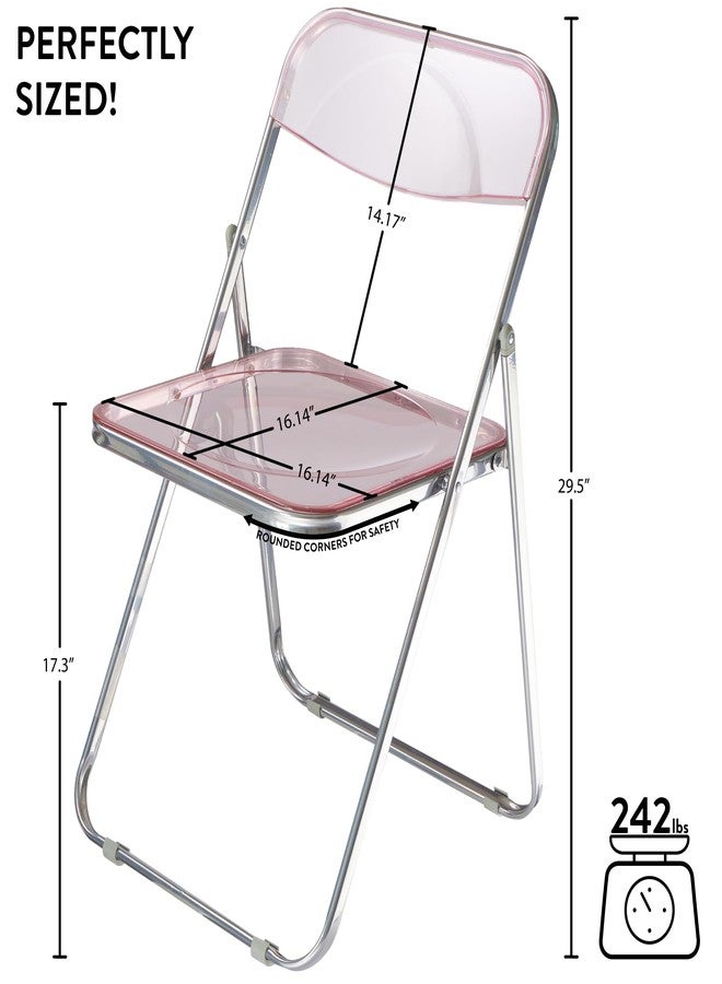 Urban Lifestyle Transparent Acrylic Modern Folding Chair with Chrome Frame, Blush - Image 2