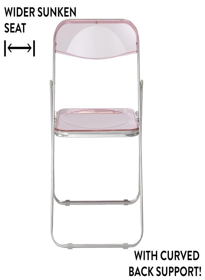 Urban Lifestyle Transparent Acrylic Modern Folding Chair with Chrome Frame, Blush - Image 3