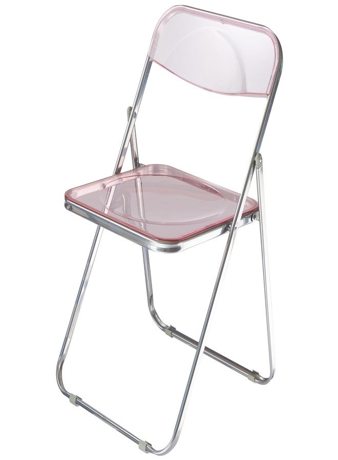 Urban Lifestyle Transparent Acrylic Modern Folding Chair with Chrome Frame, Blush - Image 1
