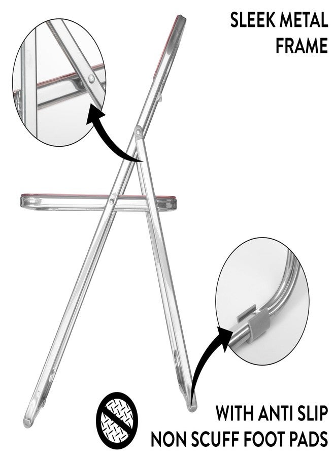 Urban Lifestyle Transparent Acrylic Modern Folding Chair with Chrome Frame, Blush - Image 4