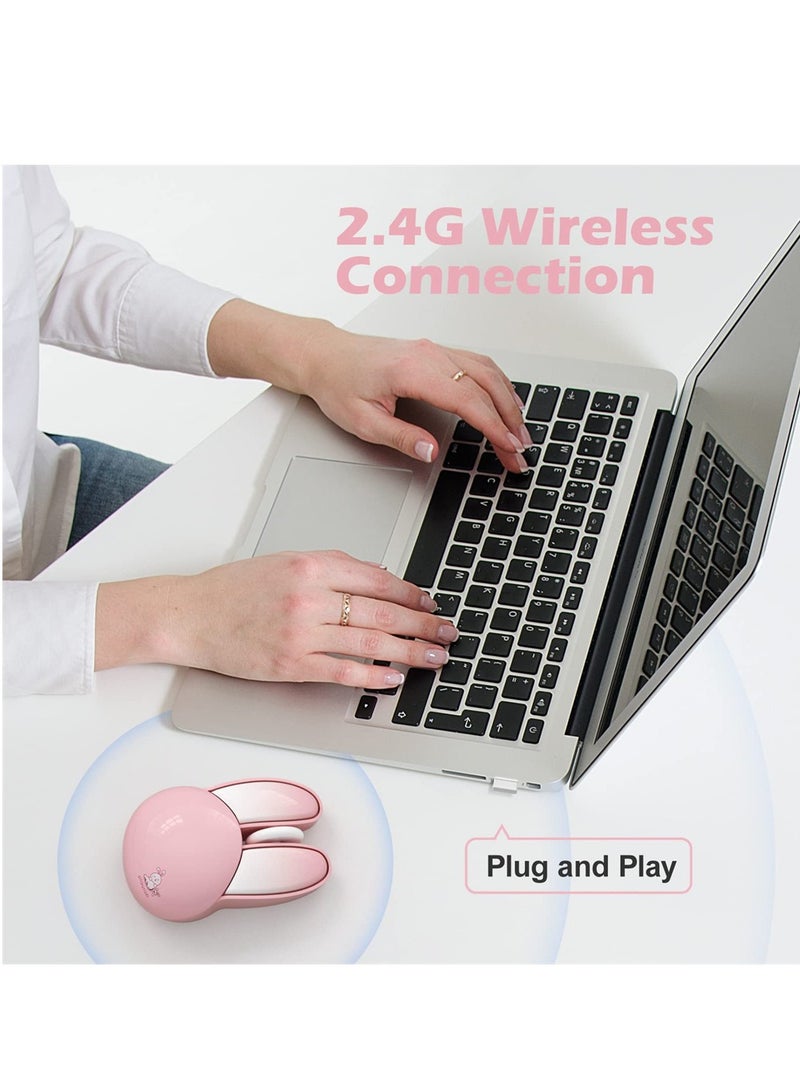 Excefore Wireless Silent Mouse, Cute Rabbit Designs, 2.4G Slim Cordless Mice, Opatical Mouse Wireless for Chromebook, PC, Laptop, Notebook - Image 2