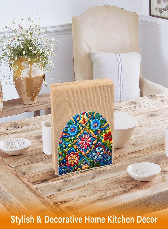 FLildon Napkin Holder Mexican Floral Ceramic Tile Napkin Holders for Tables, Clear Acrylic Napkin Holders Cocktail Napkin Holder for Kitchen Restaurant Bar Home Decor - Image 4