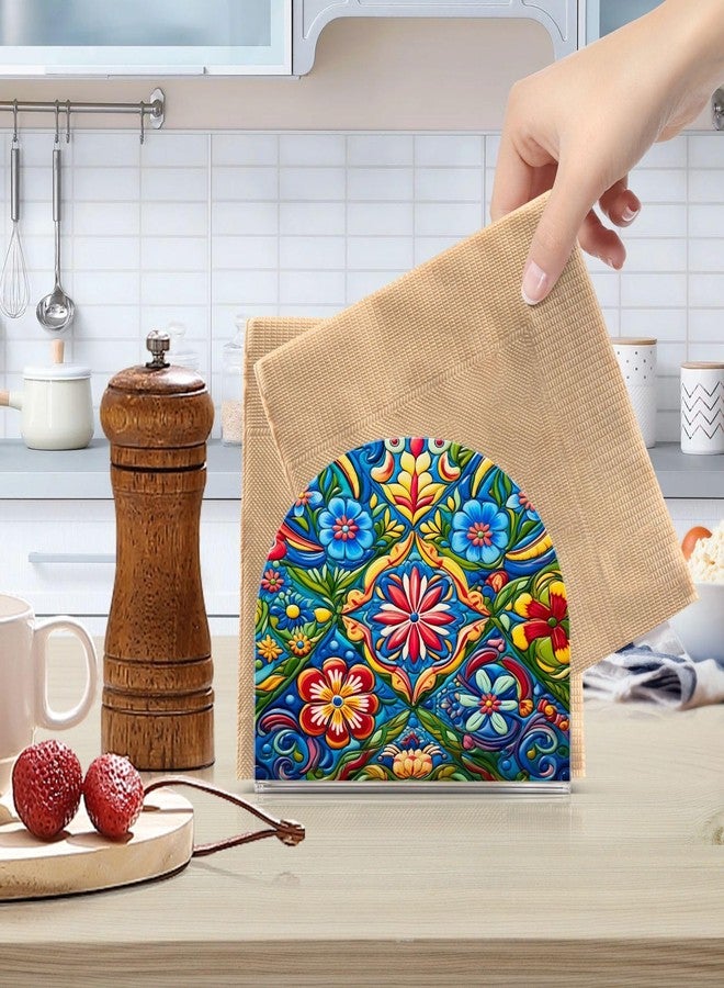 FLildon Napkin Holder Mexican Floral Ceramic Tile Napkin Holders for Tables, Clear Acrylic Napkin Holders Cocktail Napkin Holder for Kitchen Restaurant Bar Home Decor - Image 5