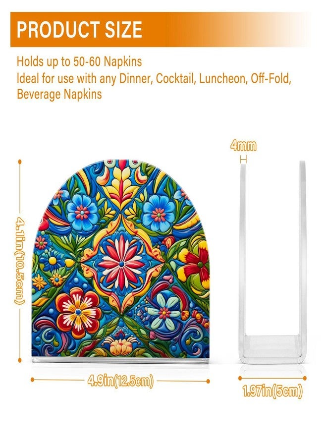 FLildon Napkin Holder Mexican Floral Ceramic Tile Napkin Holders for Tables, Clear Acrylic Napkin Holders Cocktail Napkin Holder for Kitchen Restaurant Bar Home Decor - Image 2