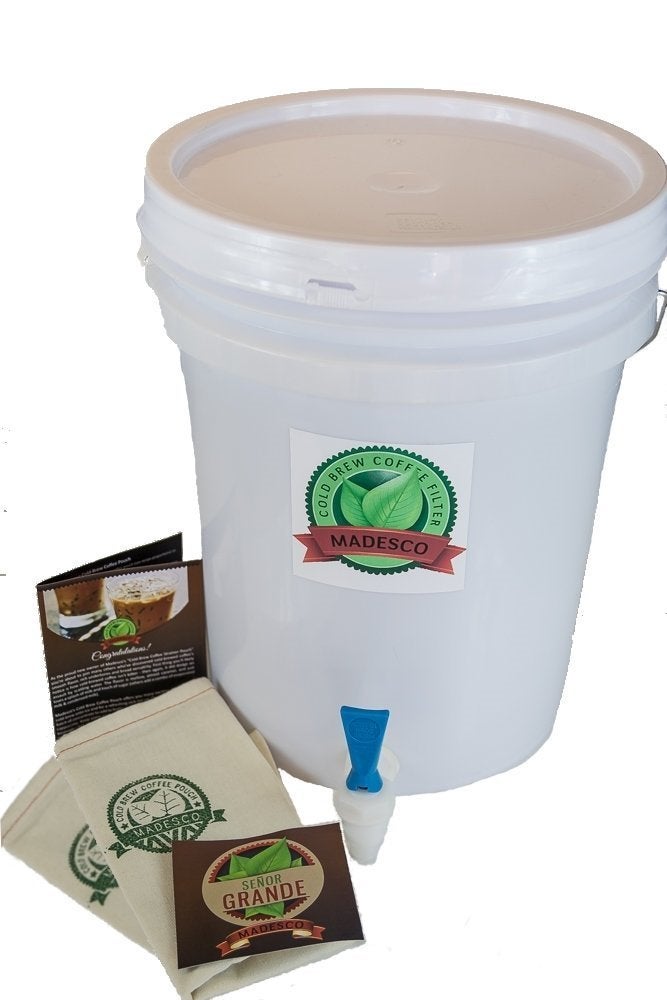 COLD BREW COFFEE POUCH MADESCO One 5Gallonsized Coldbrew Coffee BrewerDispenser and Lid including One Restaurantsized lined Madesco Big Daddy Reusable Filter 