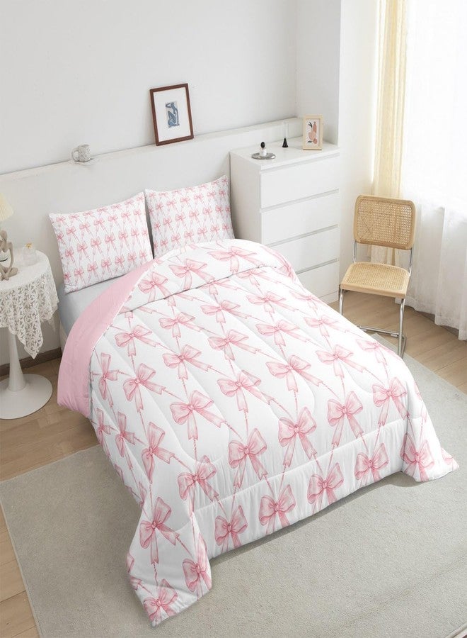 Feelyou Bow Bedding Set Boys Girls Full Size Pink Girls Bow Comforter Set for Kids Women Men Ultra Soft Cute Bowknot Duvet Quilt Kawaii Room Decor - Image 5